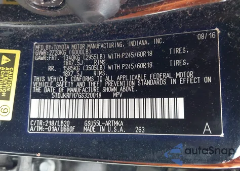 2016 Toyota Highlander Xle V6 из США, поврежденный, VIN 5TDJKRFH7GS320018